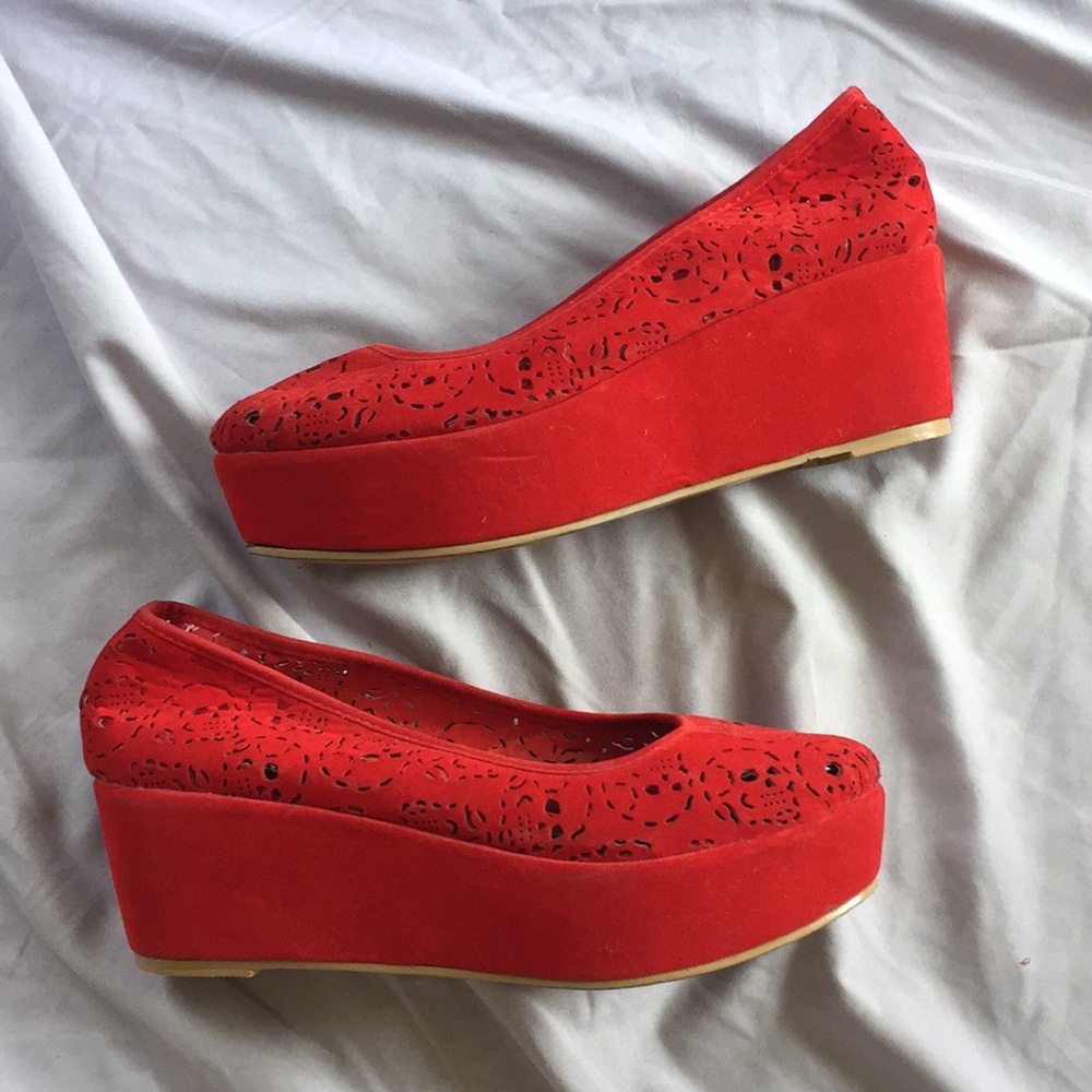 Red Velvet Skull Iron Fist Platforms